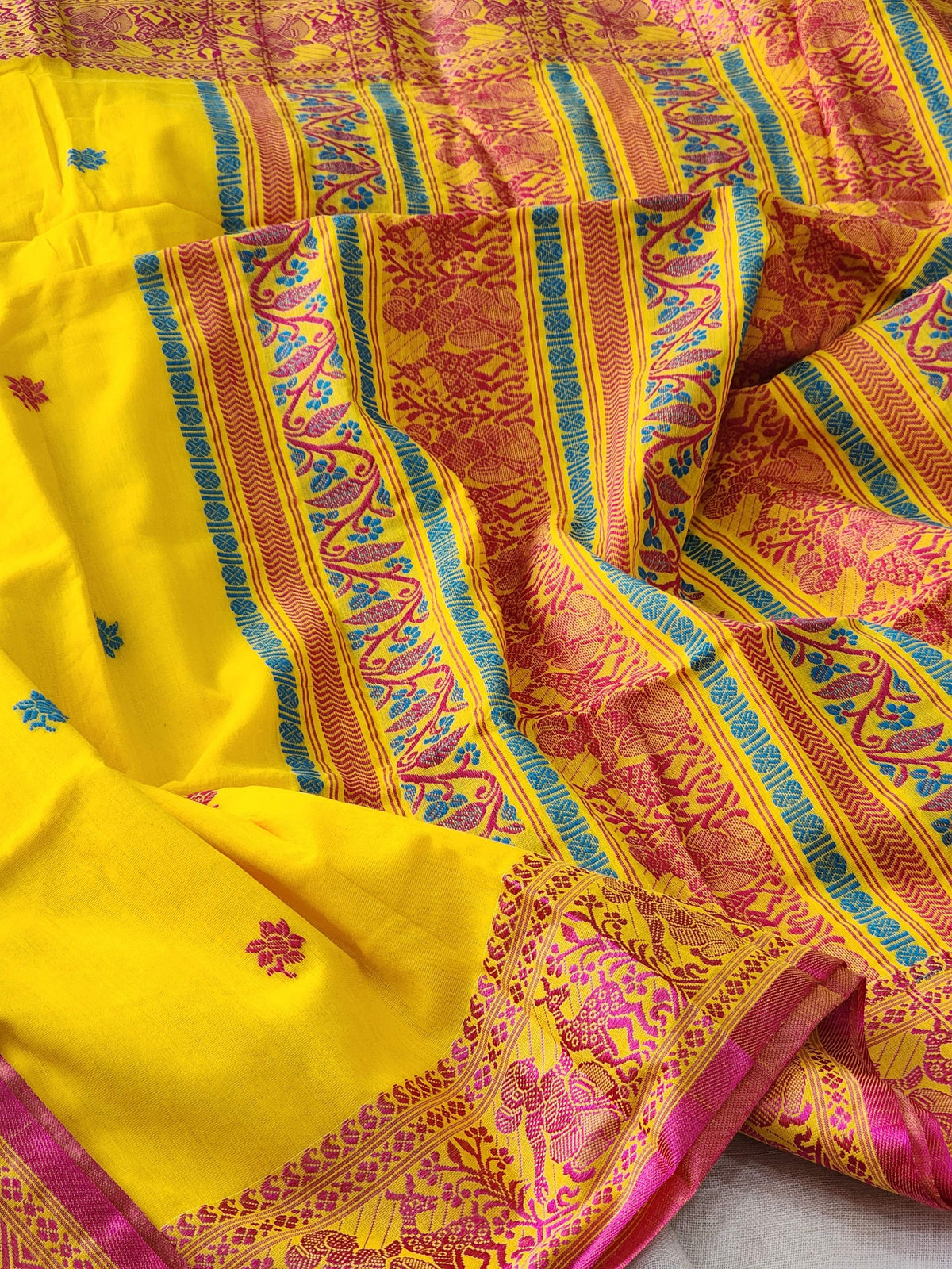 Yellow Baluchari Cotton Saree