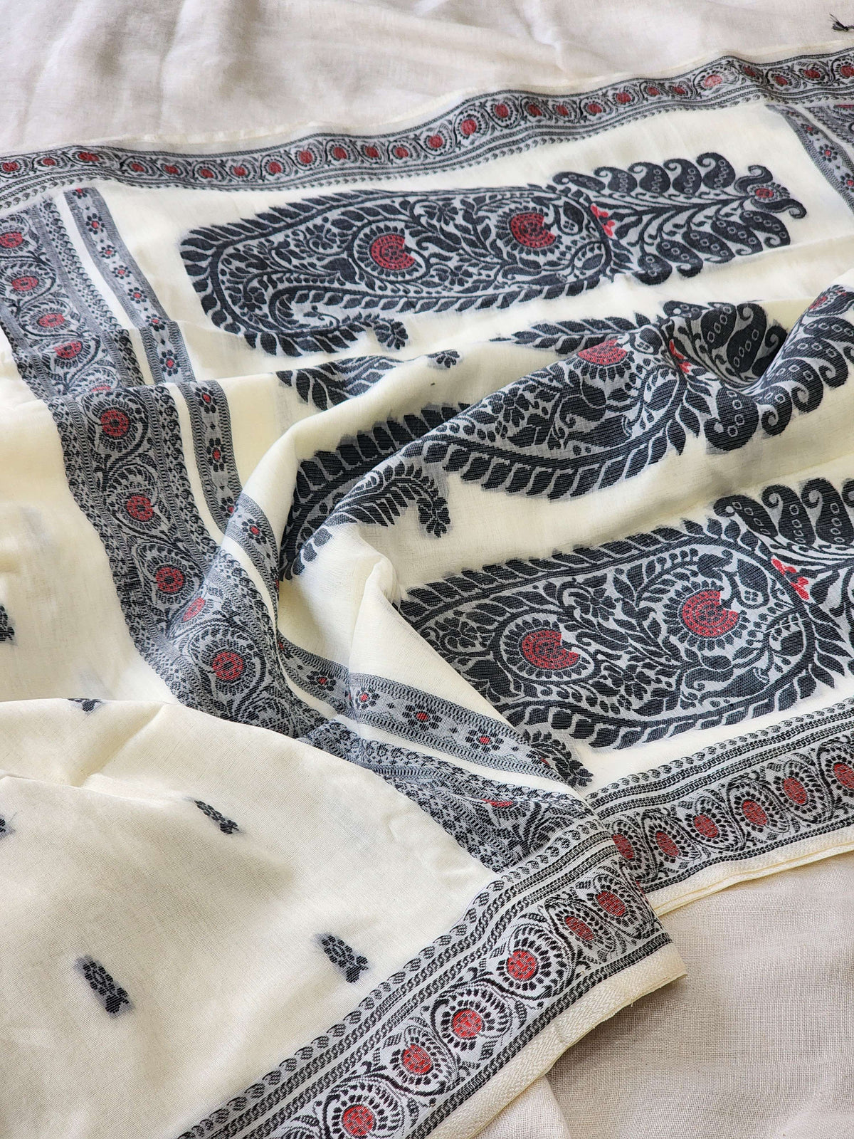 Cream Baluchari Cotton Saree