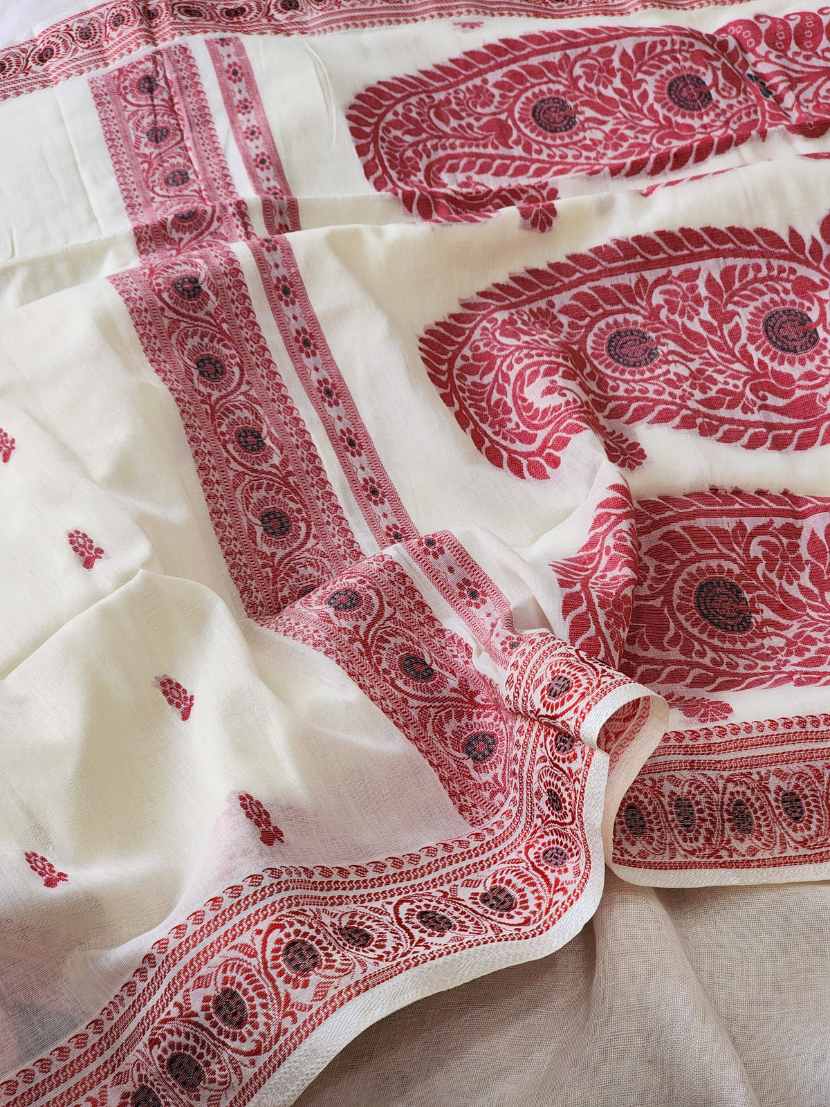 Cream Baluchari Cotton Saree