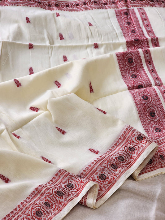 Cream Baluchari Cotton Saree