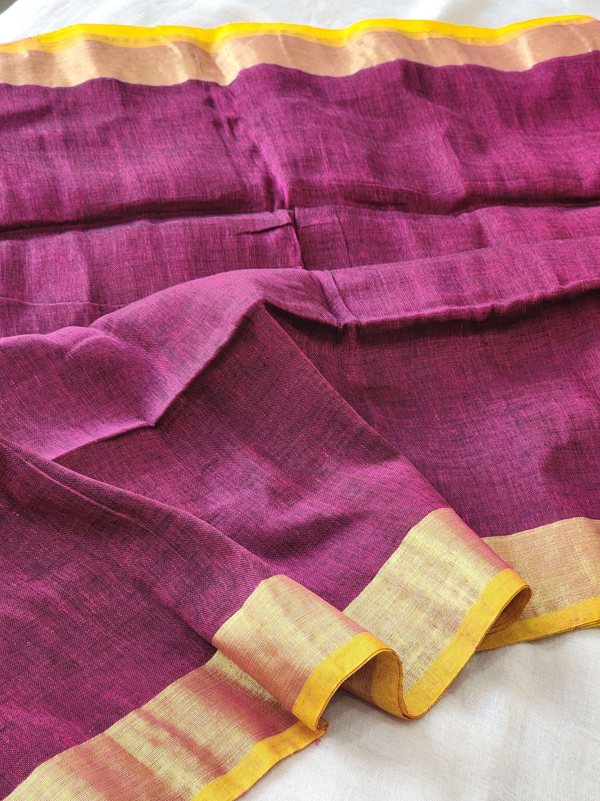 Burgundy Linen Cotton Saree