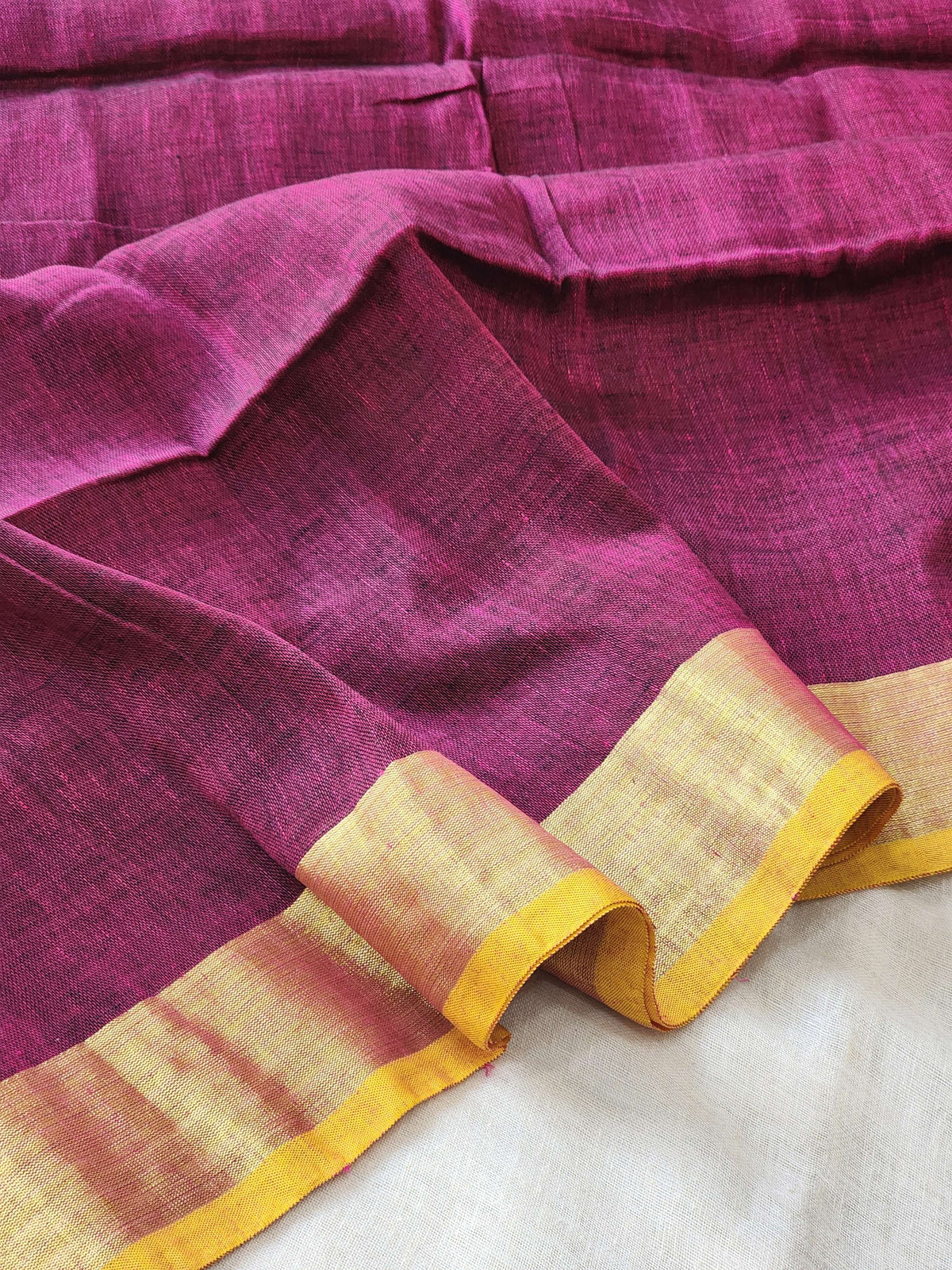 Burgundy Linen Cotton Saree