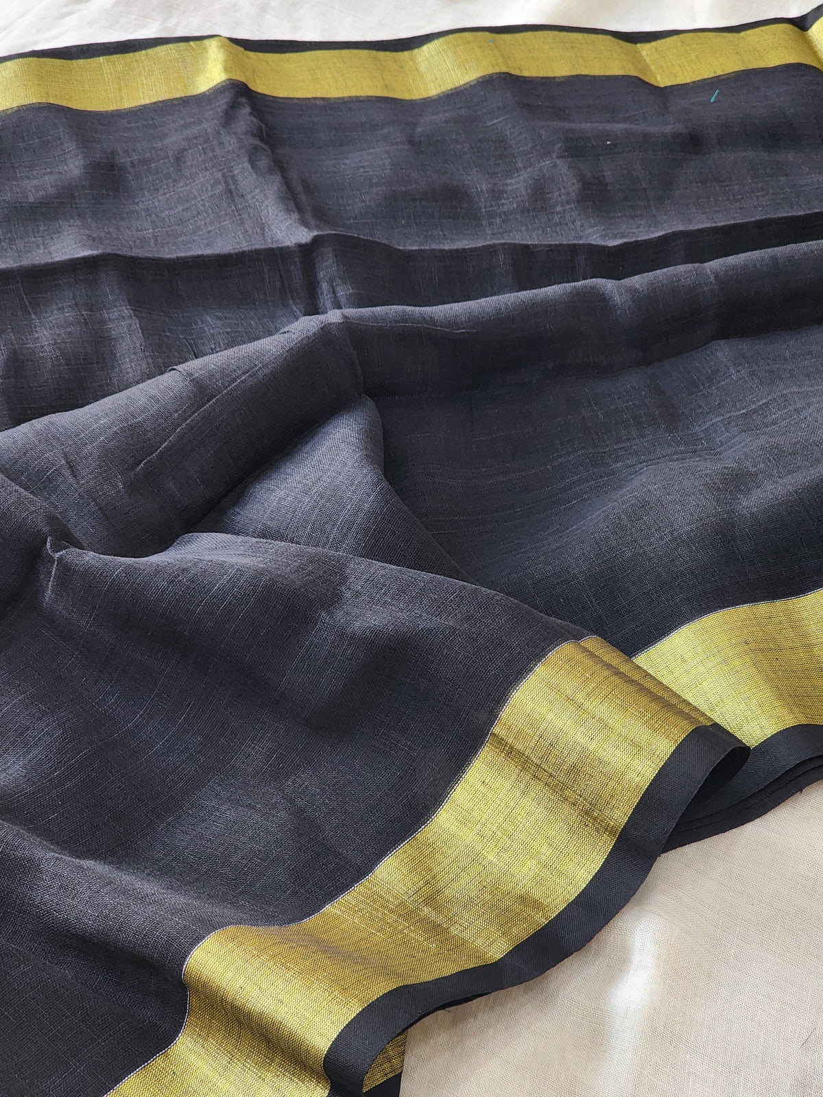 Black Linen Cotton Saree