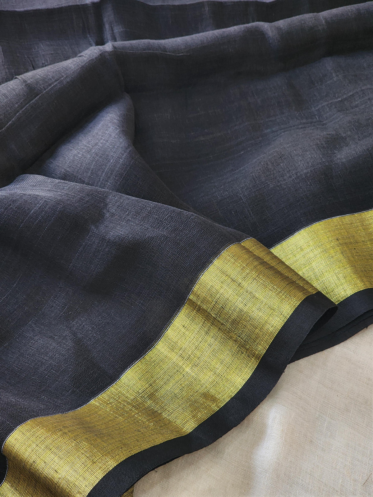 Black Linen Cotton Saree
