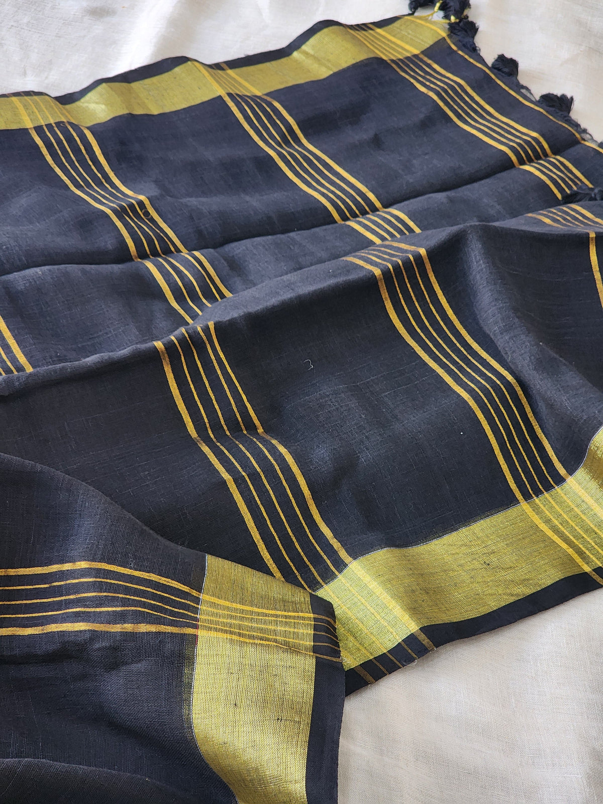 Black Linen Cotton Saree