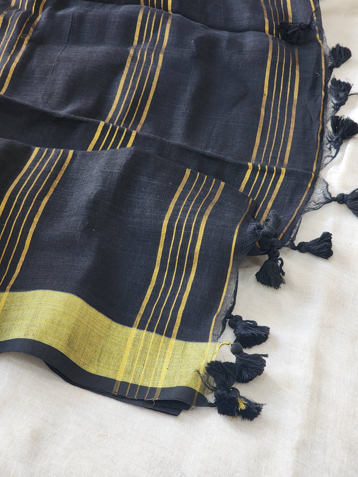 Black Linen Cotton Saree