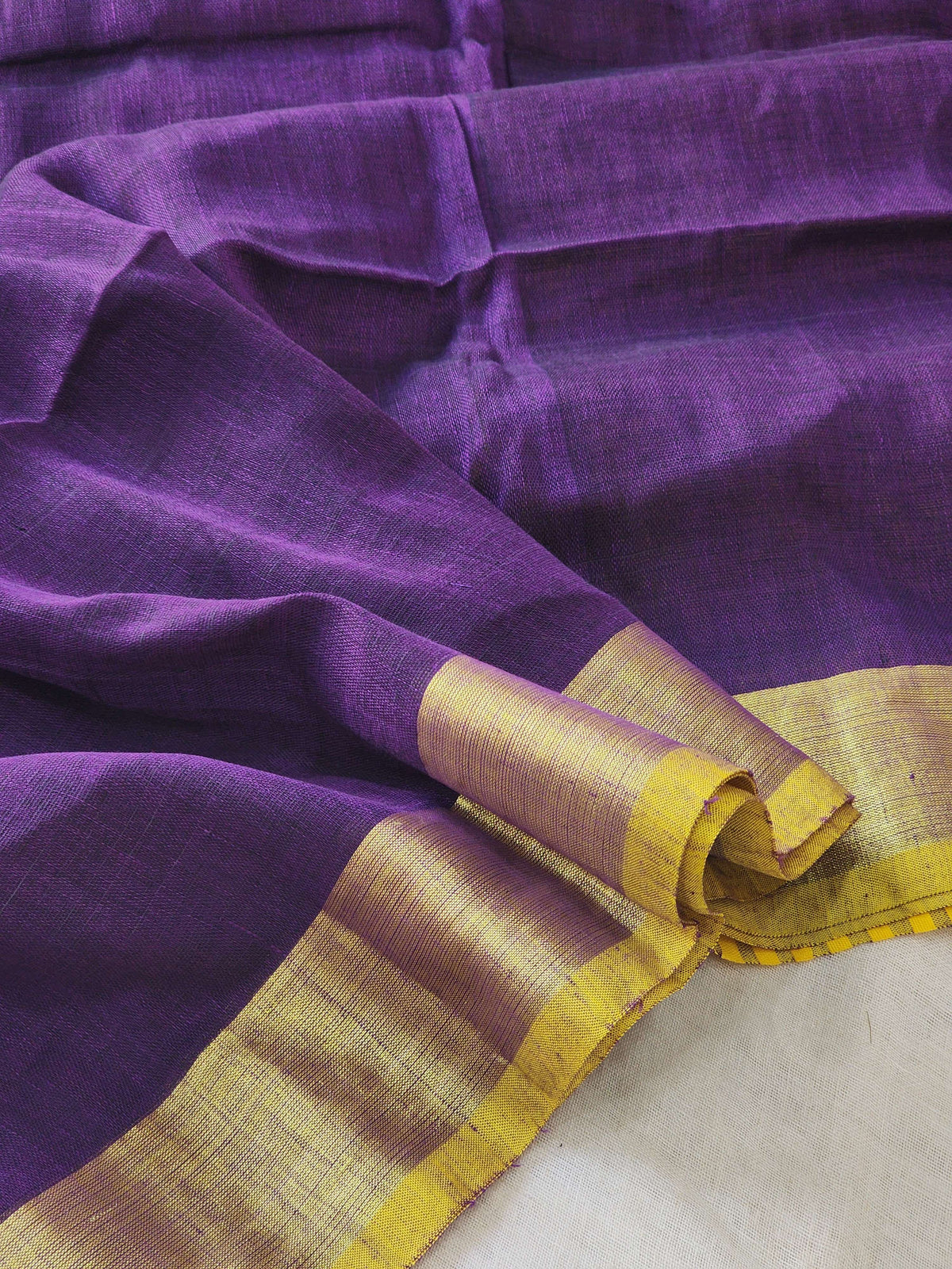 Purple Linen Cotton Saree