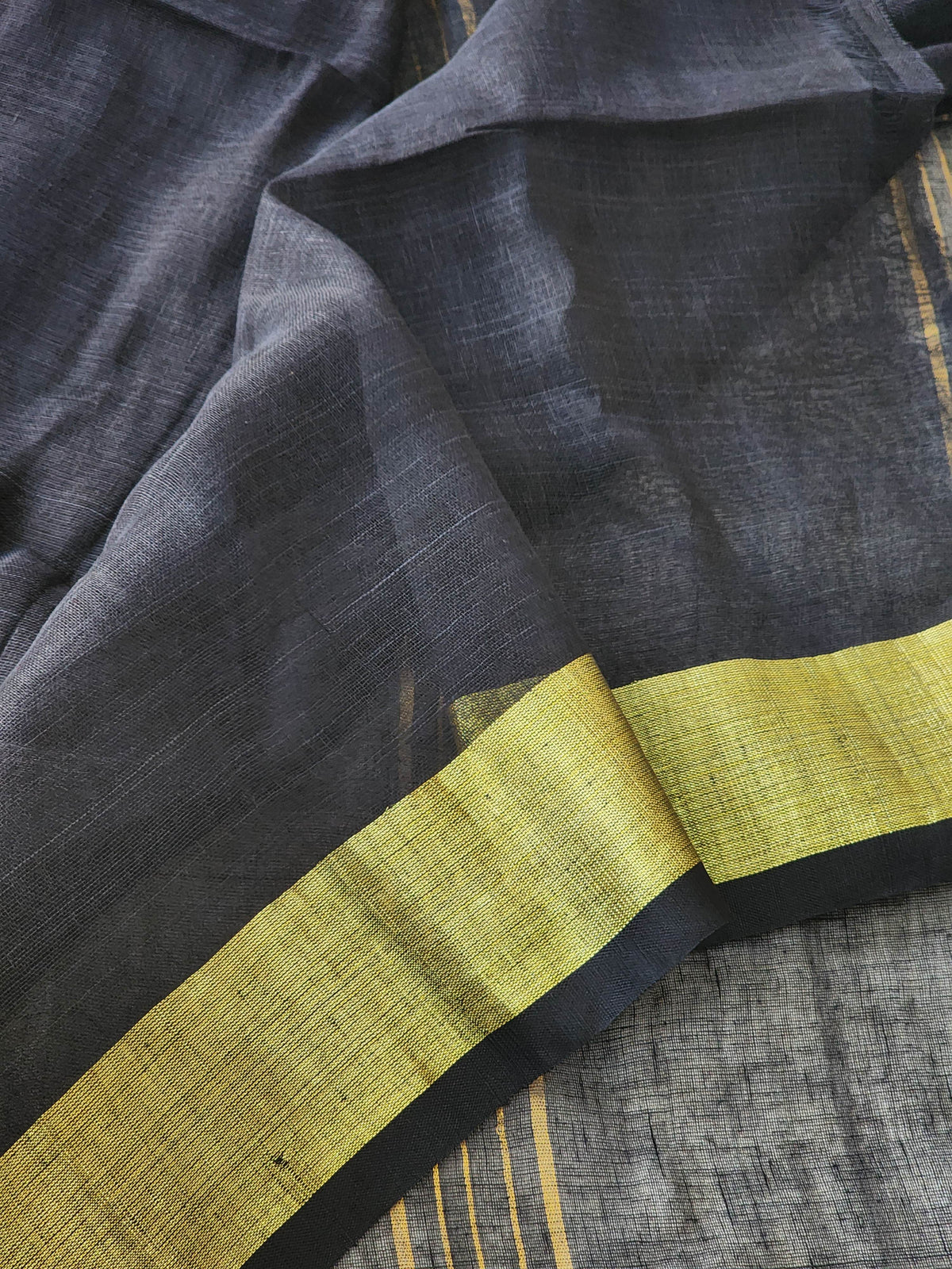 Black Linen Cotton Saree