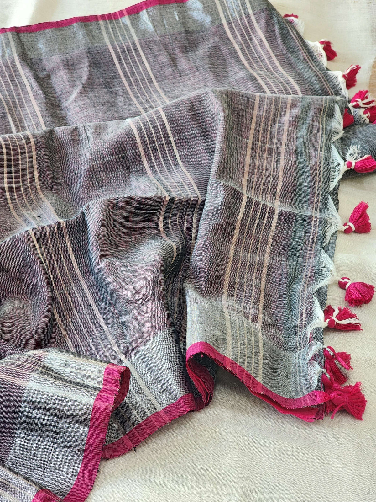 Grey Linen Cotton Saree