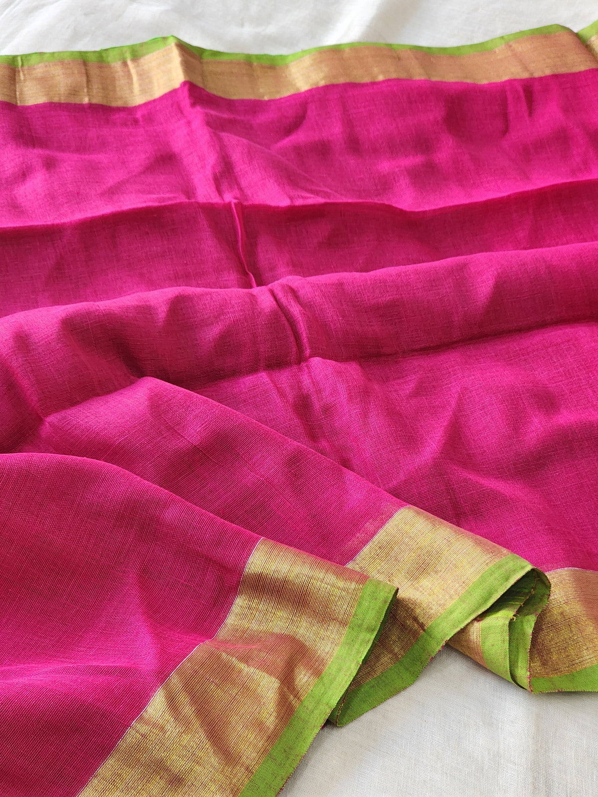 Pink Linen Cotton Saree