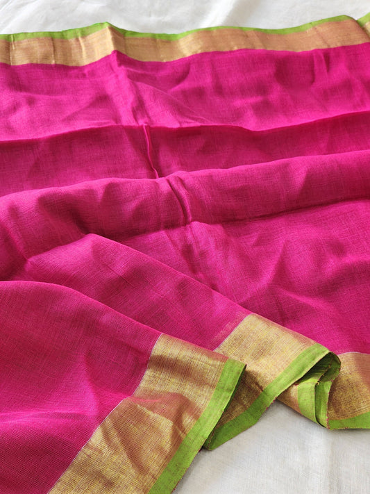 Pink Linen Cotton Saree