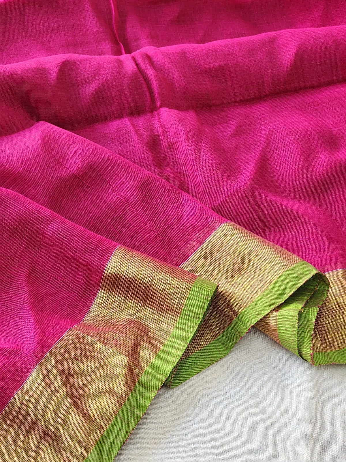 Pink Linen Cotton Saree