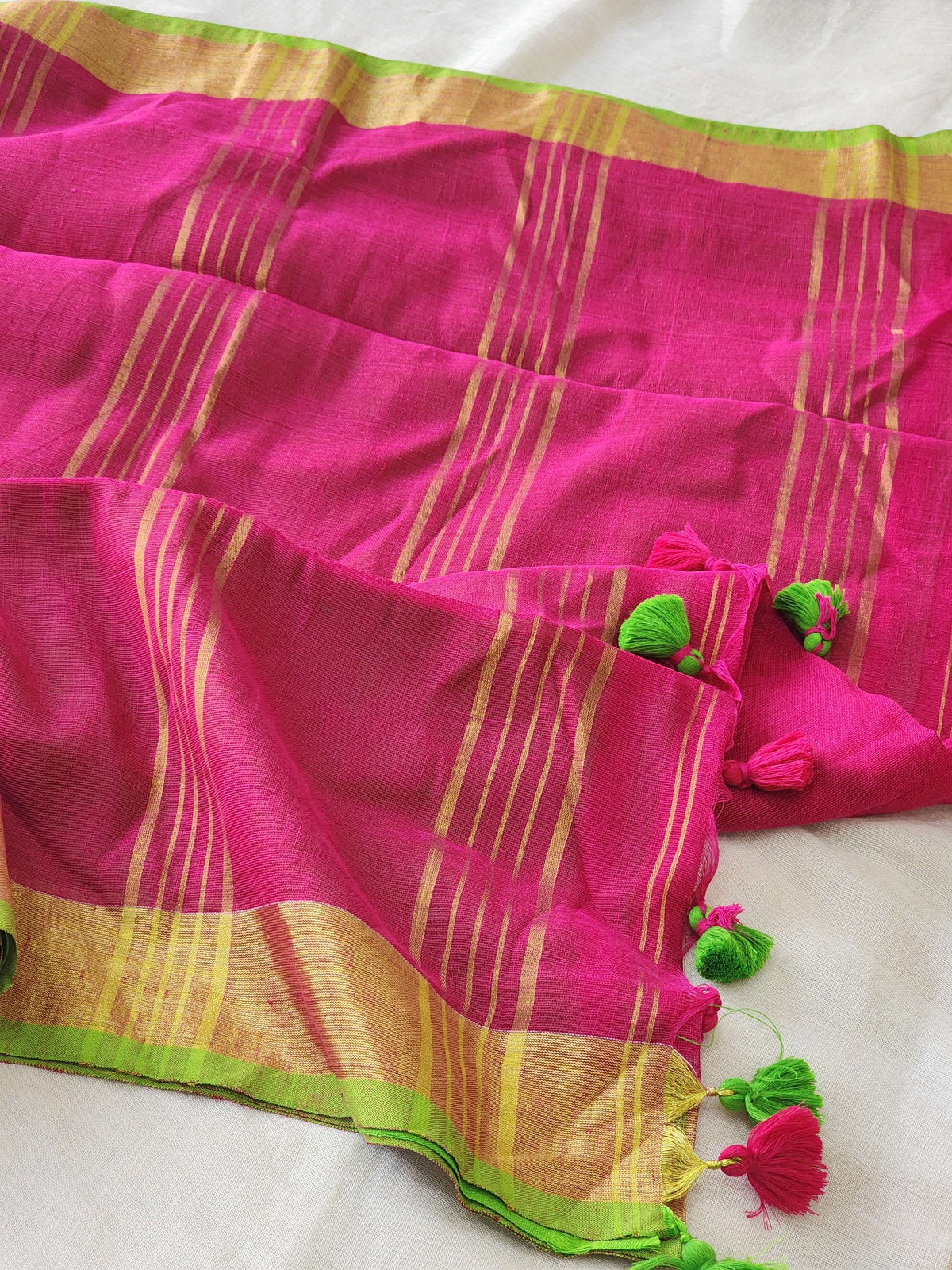 Pink Linen Cotton Saree