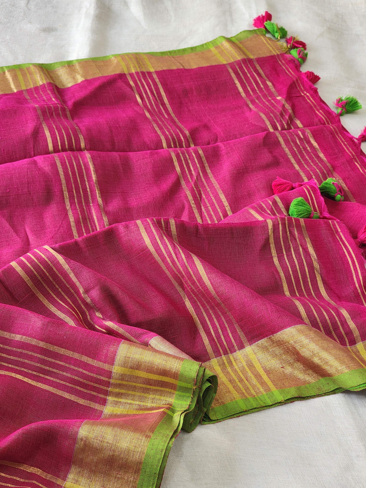 Pink Linen Cotton Saree