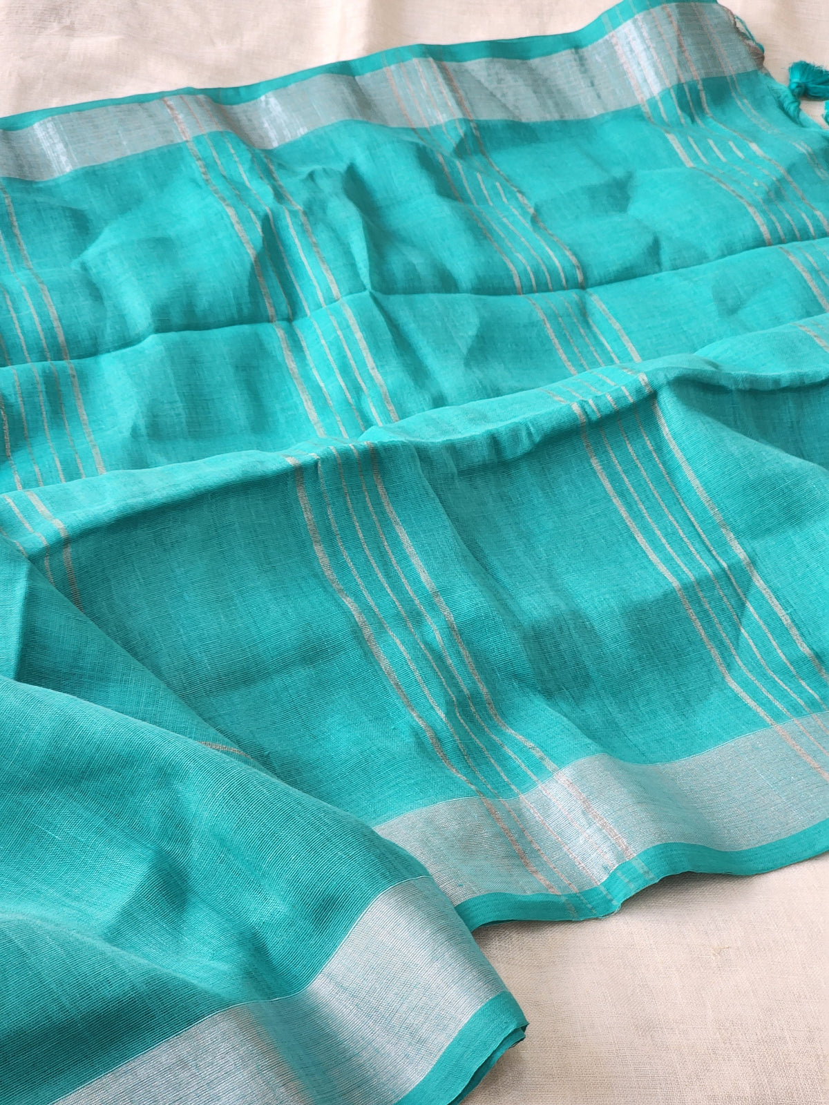 Sea Green Linen Cotton Saree