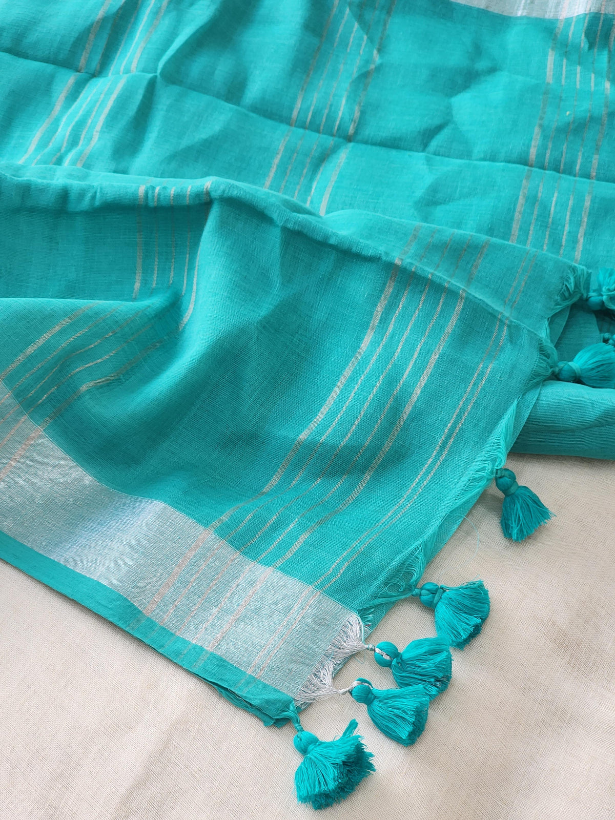 Sea Green Linen Cotton Saree