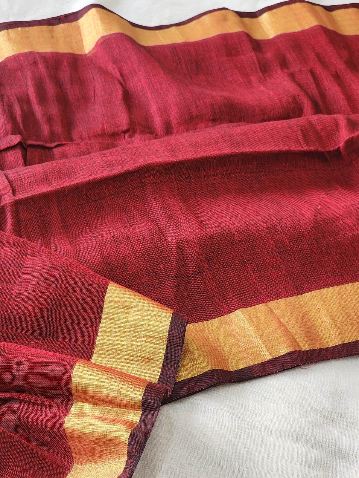 Maroon Linen Cotton Saree