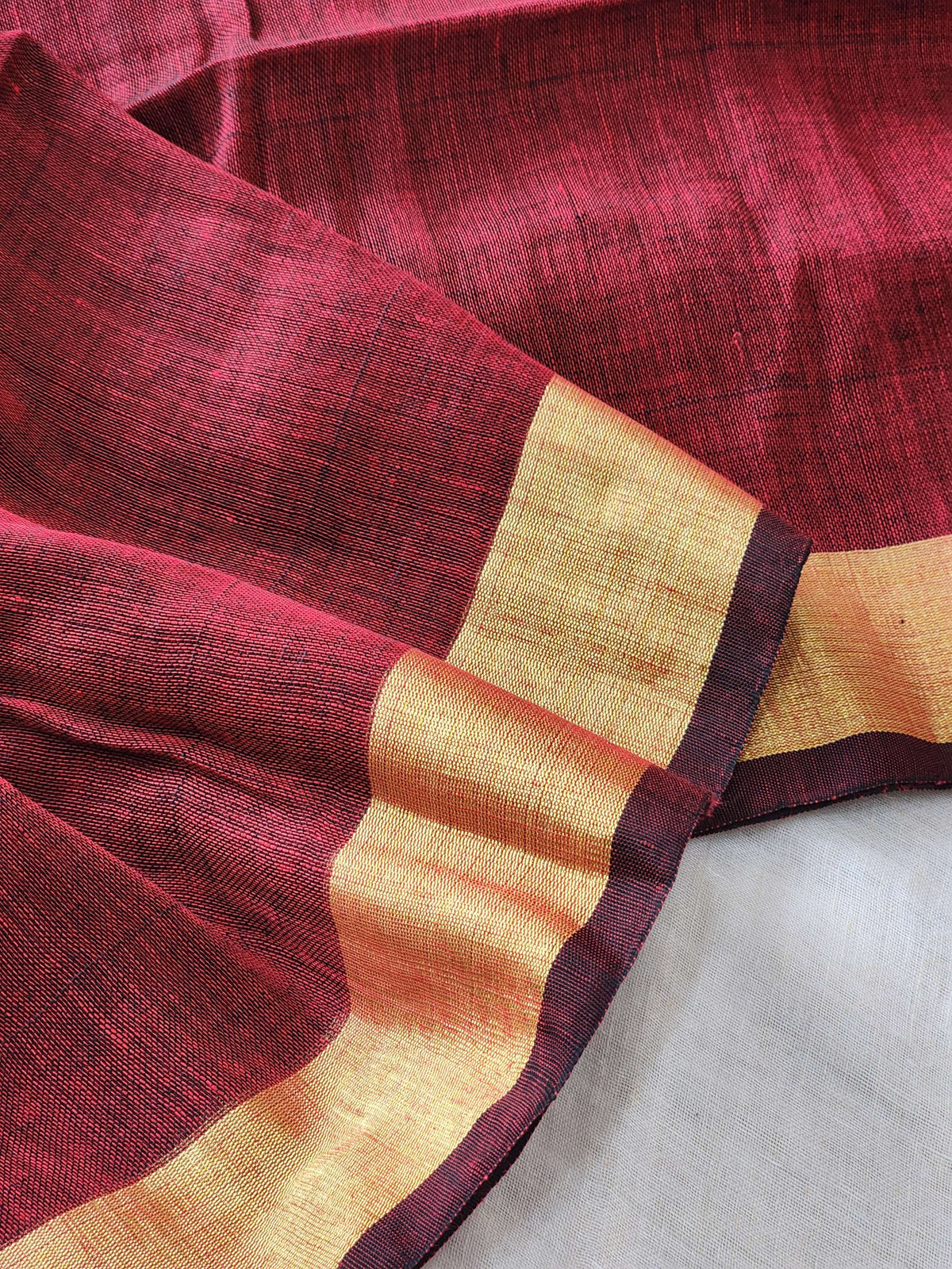 Maroon Linen Cotton Saree