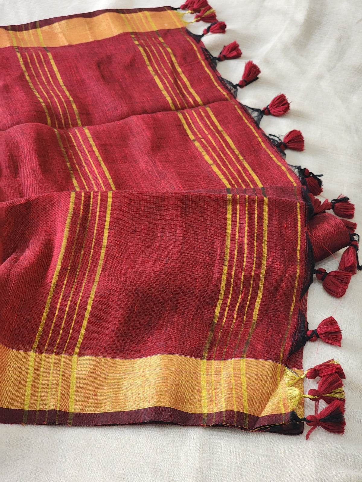 Maroon Linen Cotton Saree