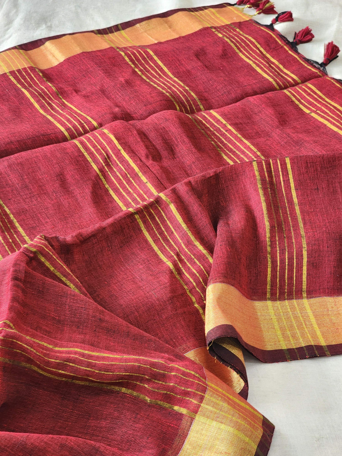 Maroon Linen Cotton Saree