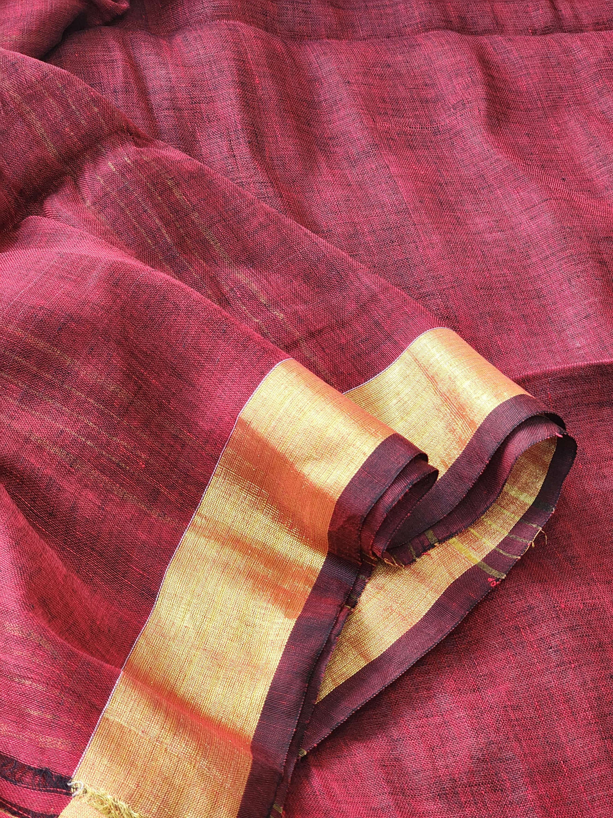 Maroon Linen Cotton Saree