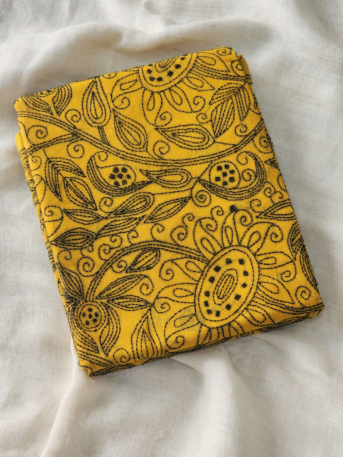 Mustard Kantha Cotton Saree