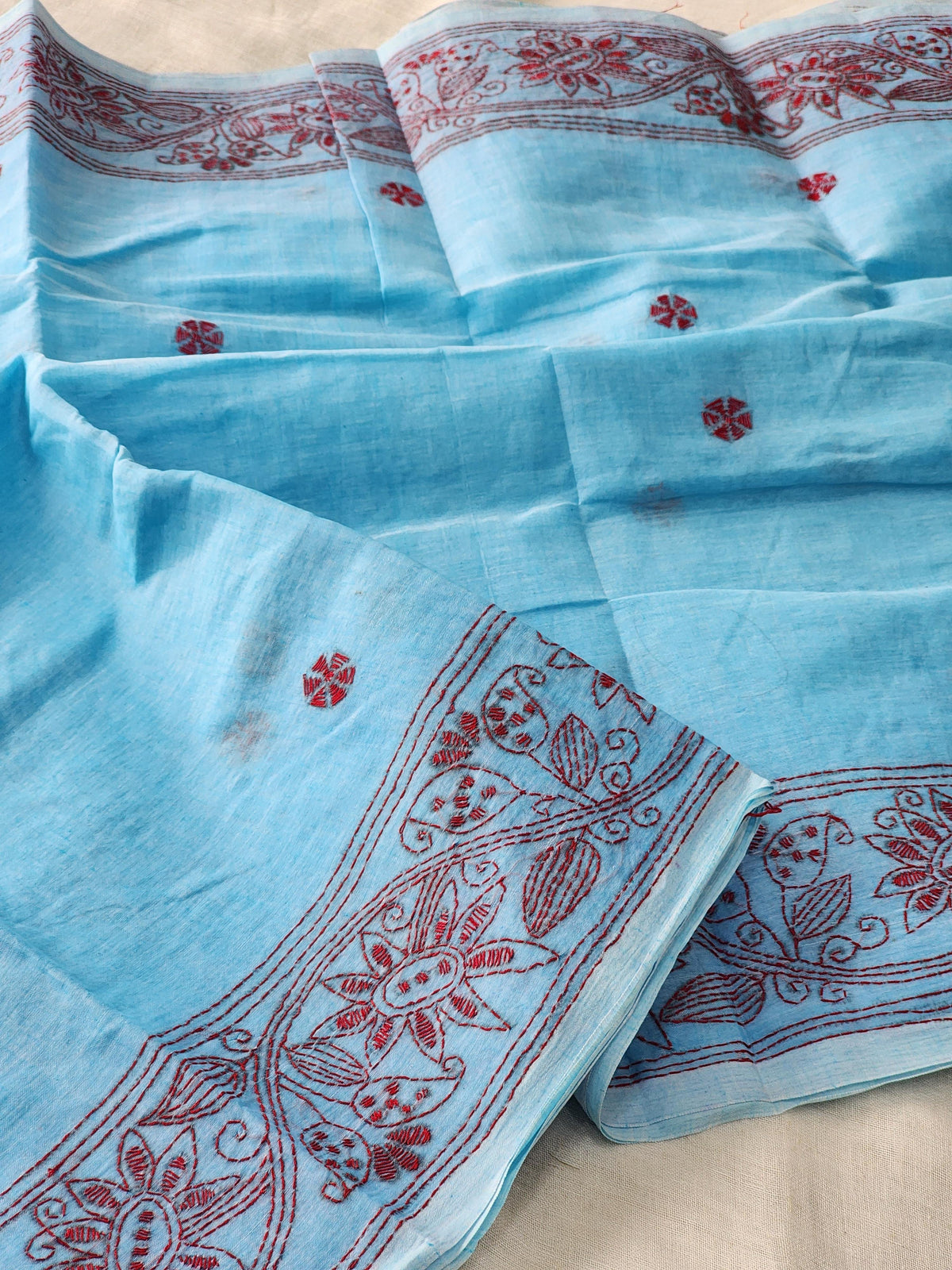 Blue Kantha Cotton Saree