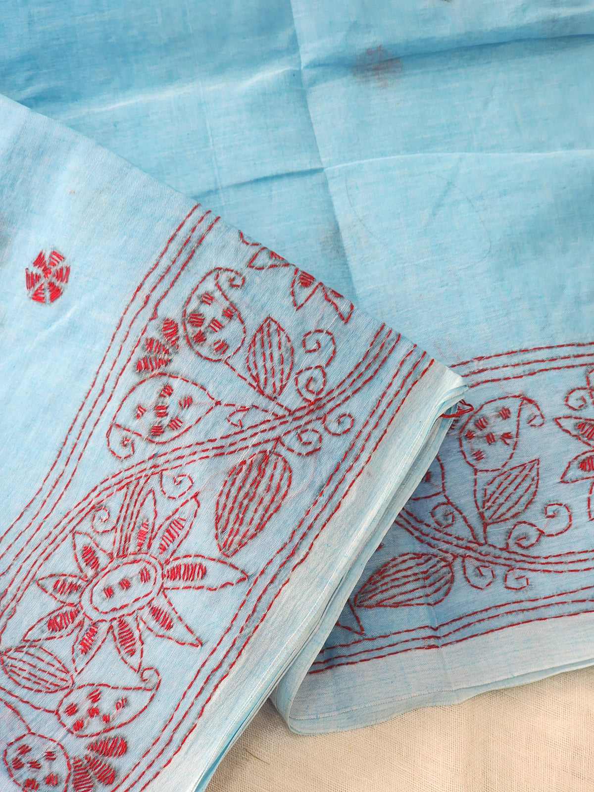 Blue Kantha Cotton Saree