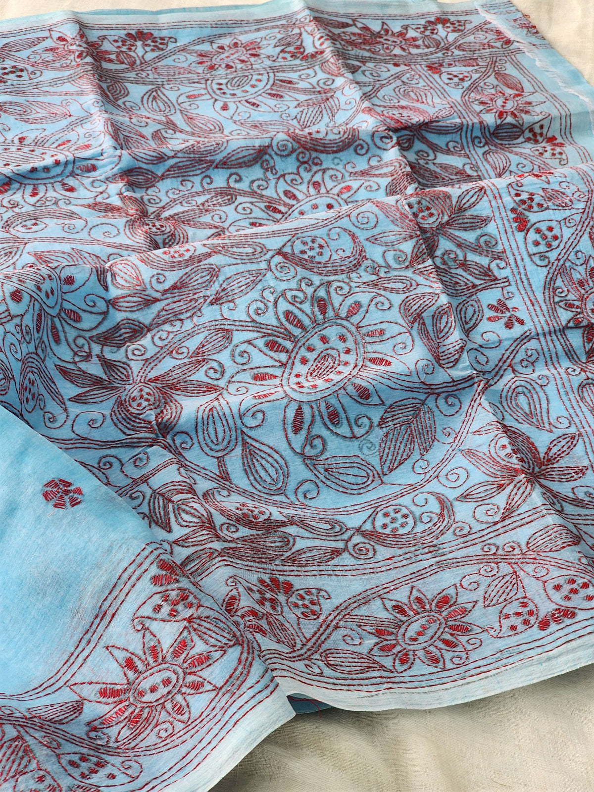 Blue Kantha Cotton Saree