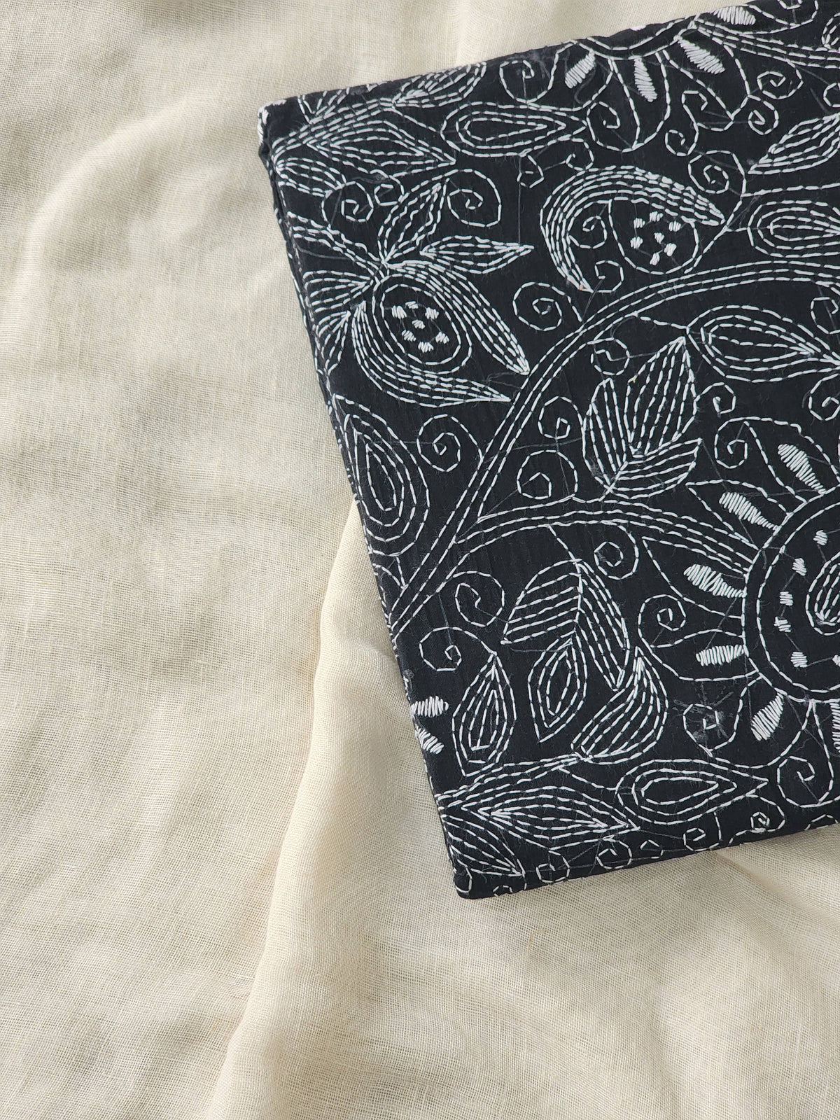 Black Kantha Cotton Saree