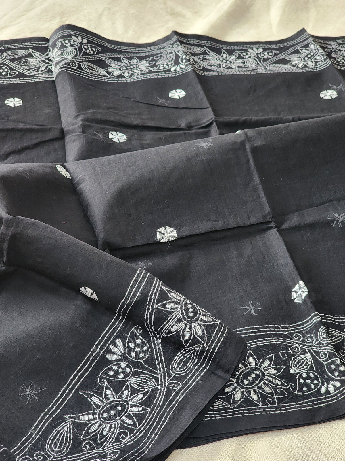 Black Kantha Cotton Saree