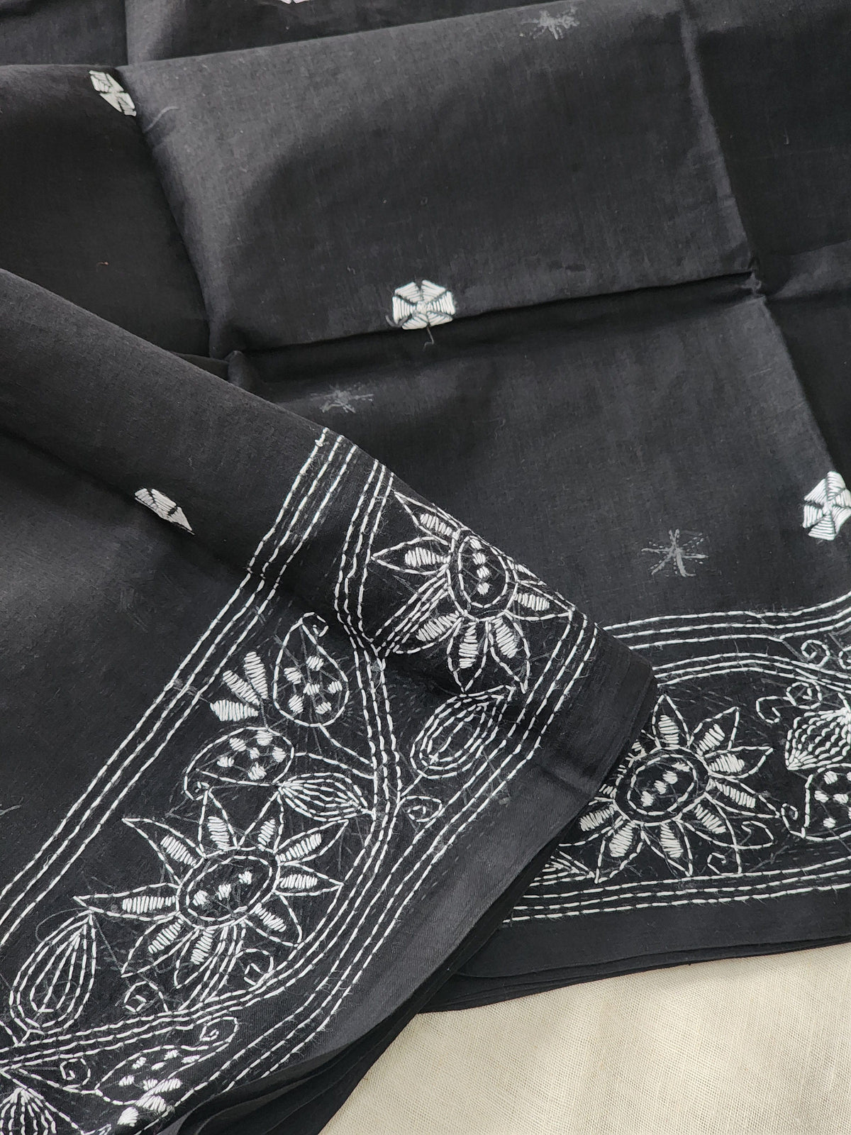 Black Kantha Cotton Saree