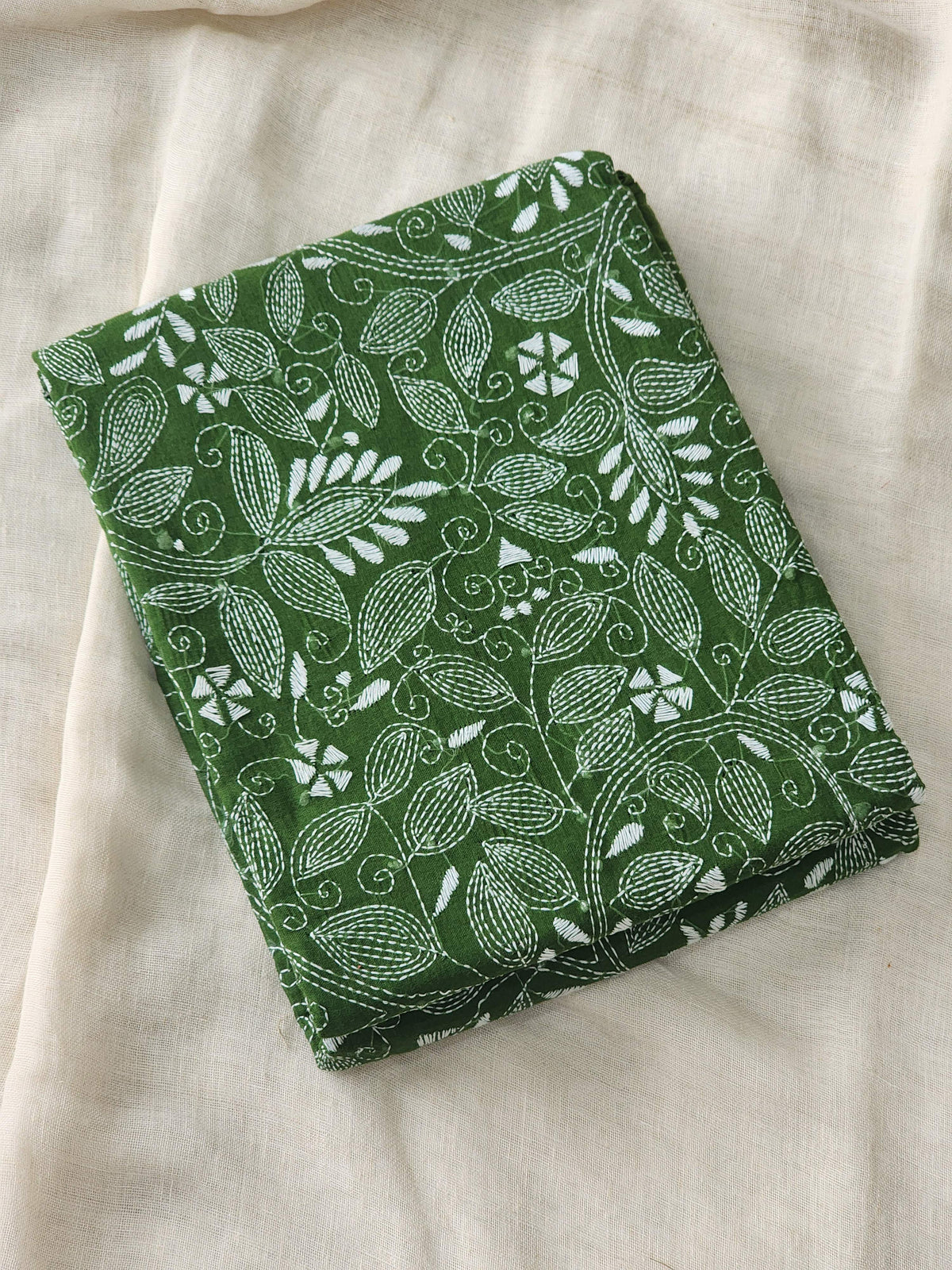 Dark Green Kantha Cotton Saree