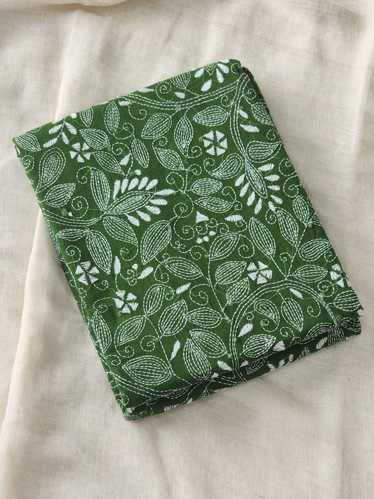 Dark Green Kantha Cotton Saree