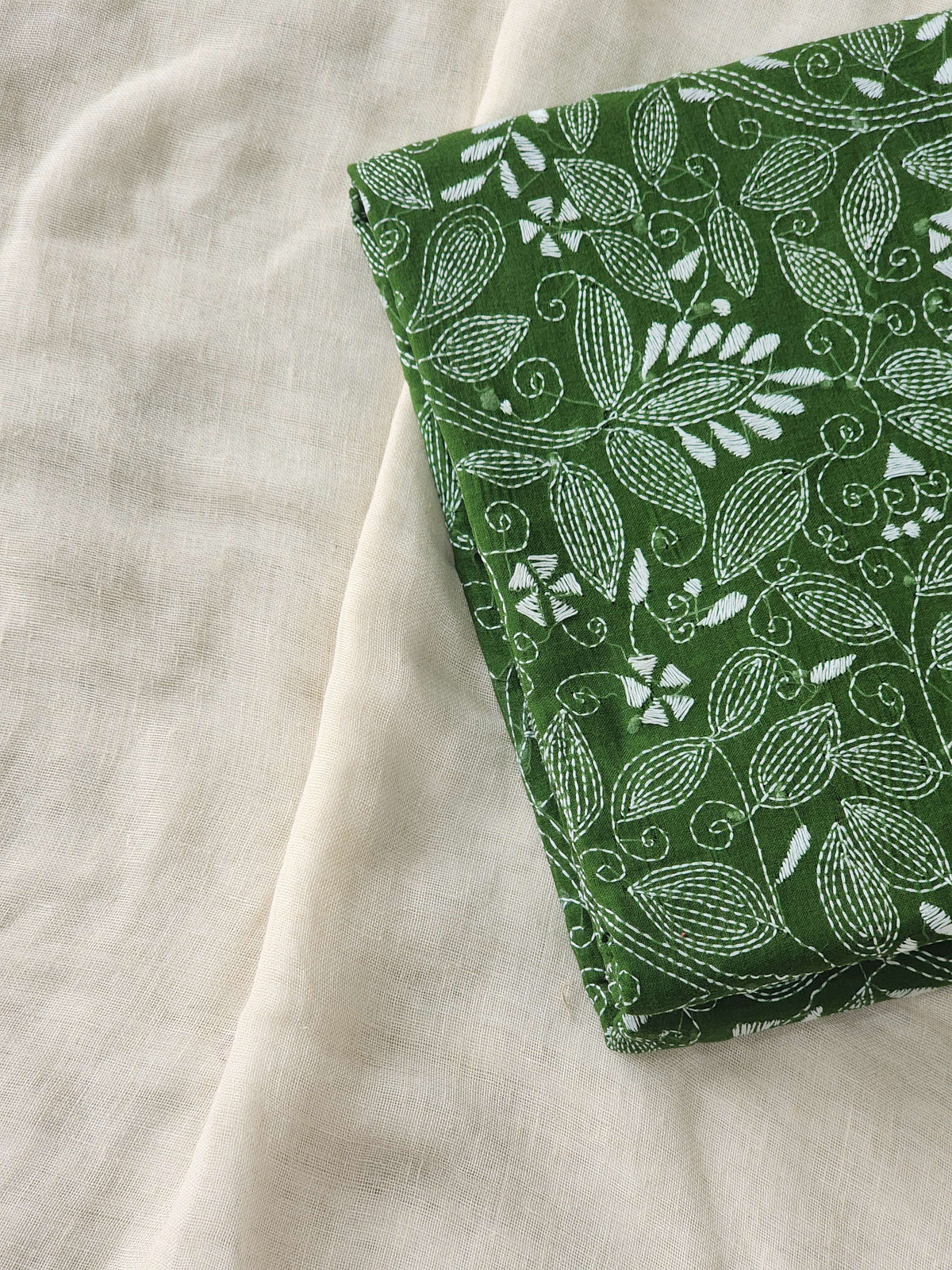Dark Green Kantha Cotton Saree