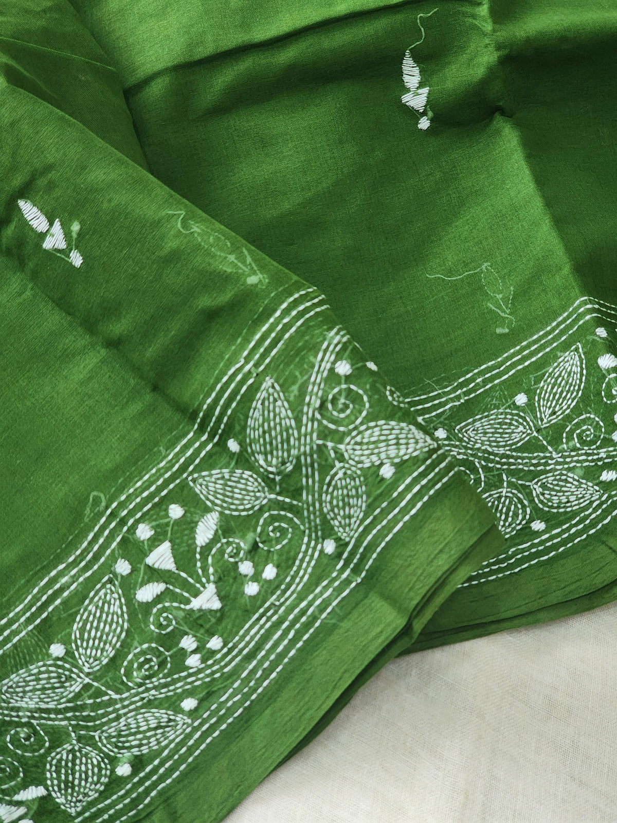 Dark Green Kantha Cotton Saree