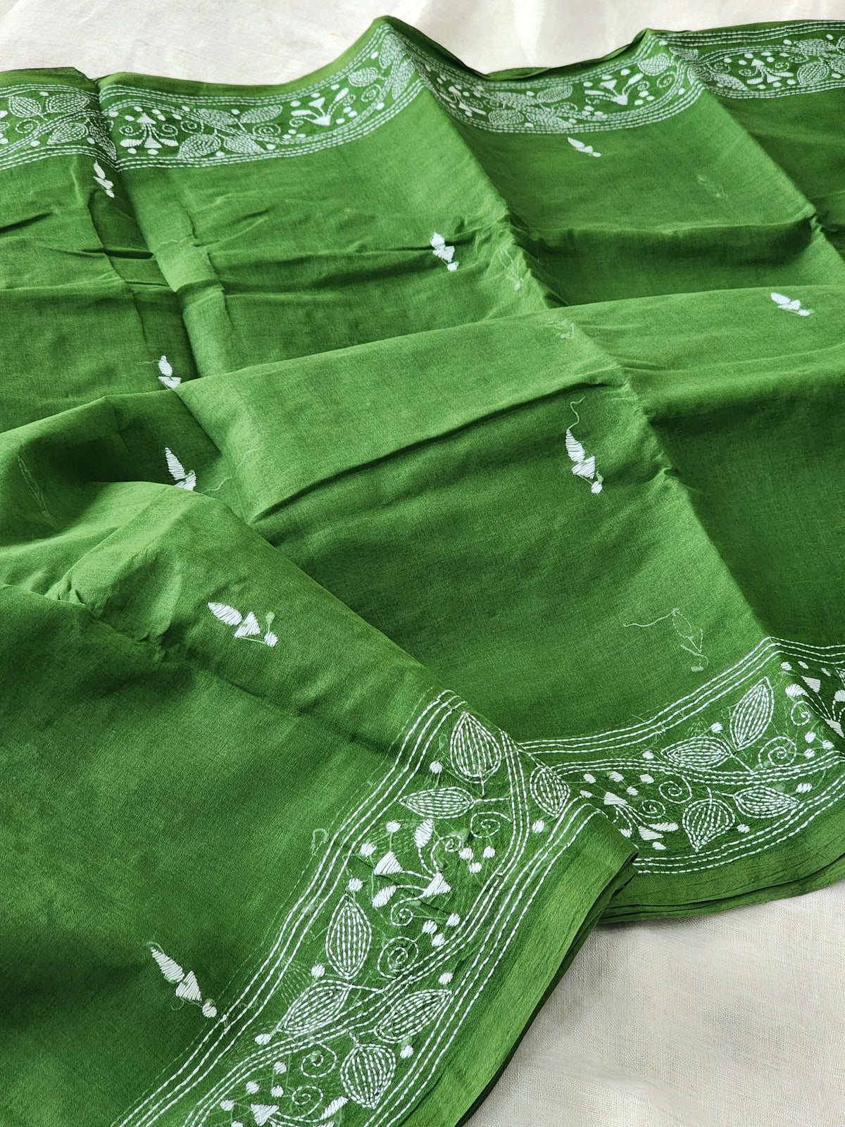 Dark Green Kantha Cotton Saree