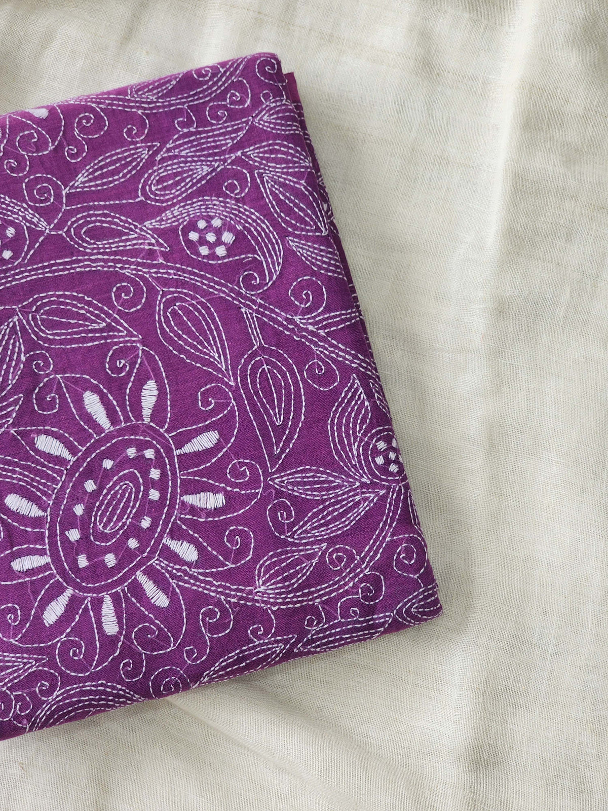 Purple Kantha Cotton Saree