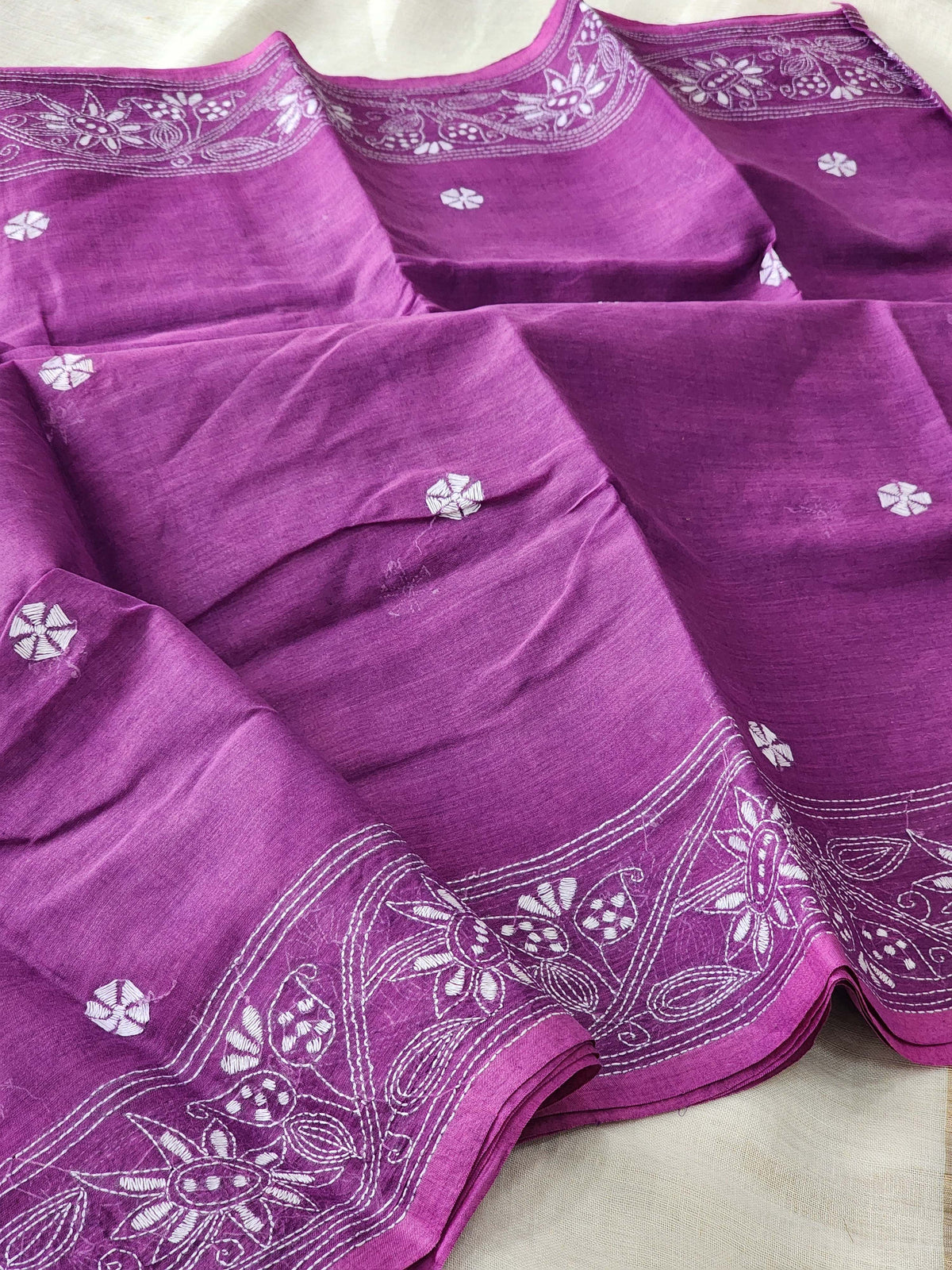Purple Kantha Cotton Saree