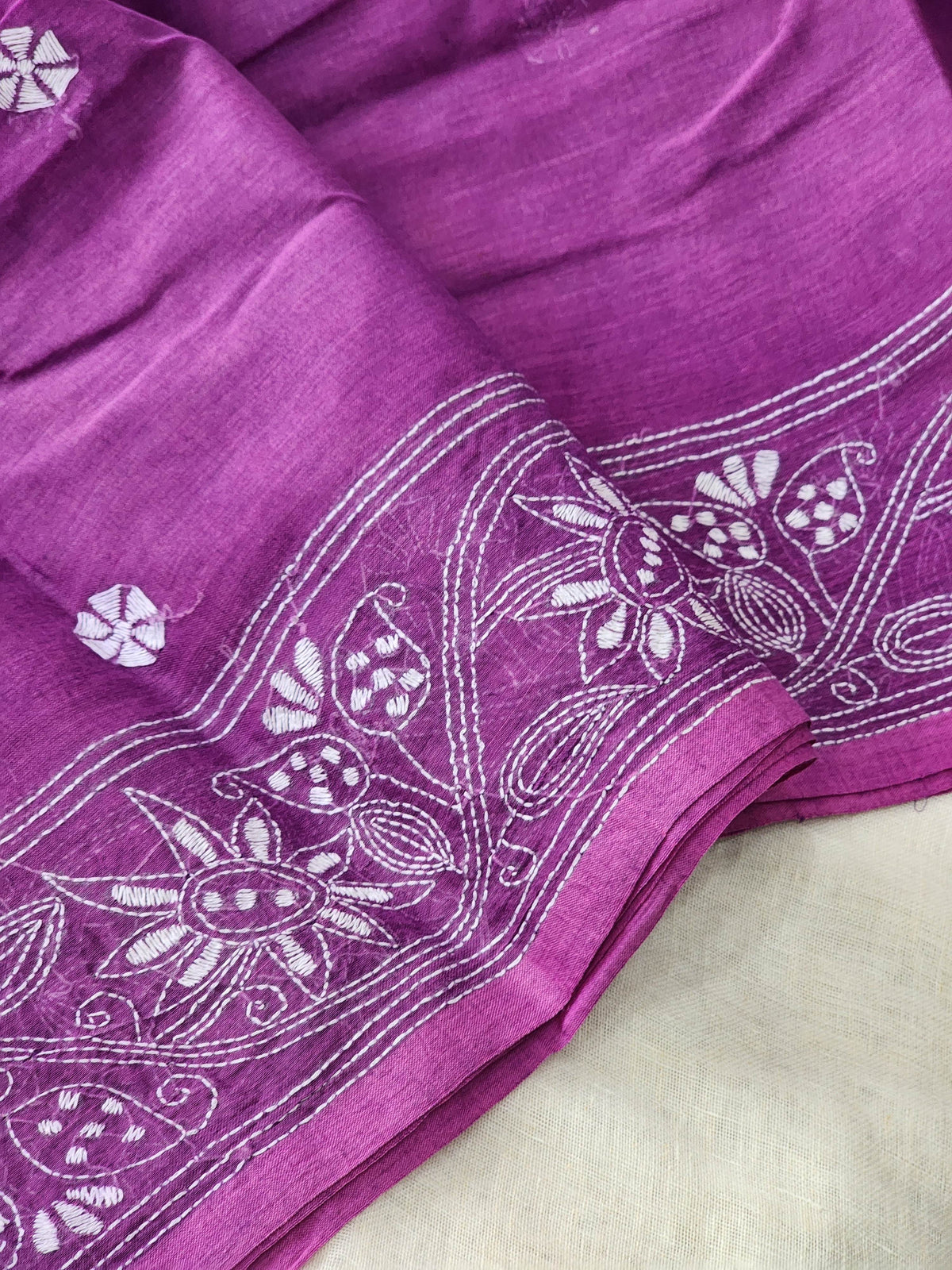Purple Kantha Cotton Saree