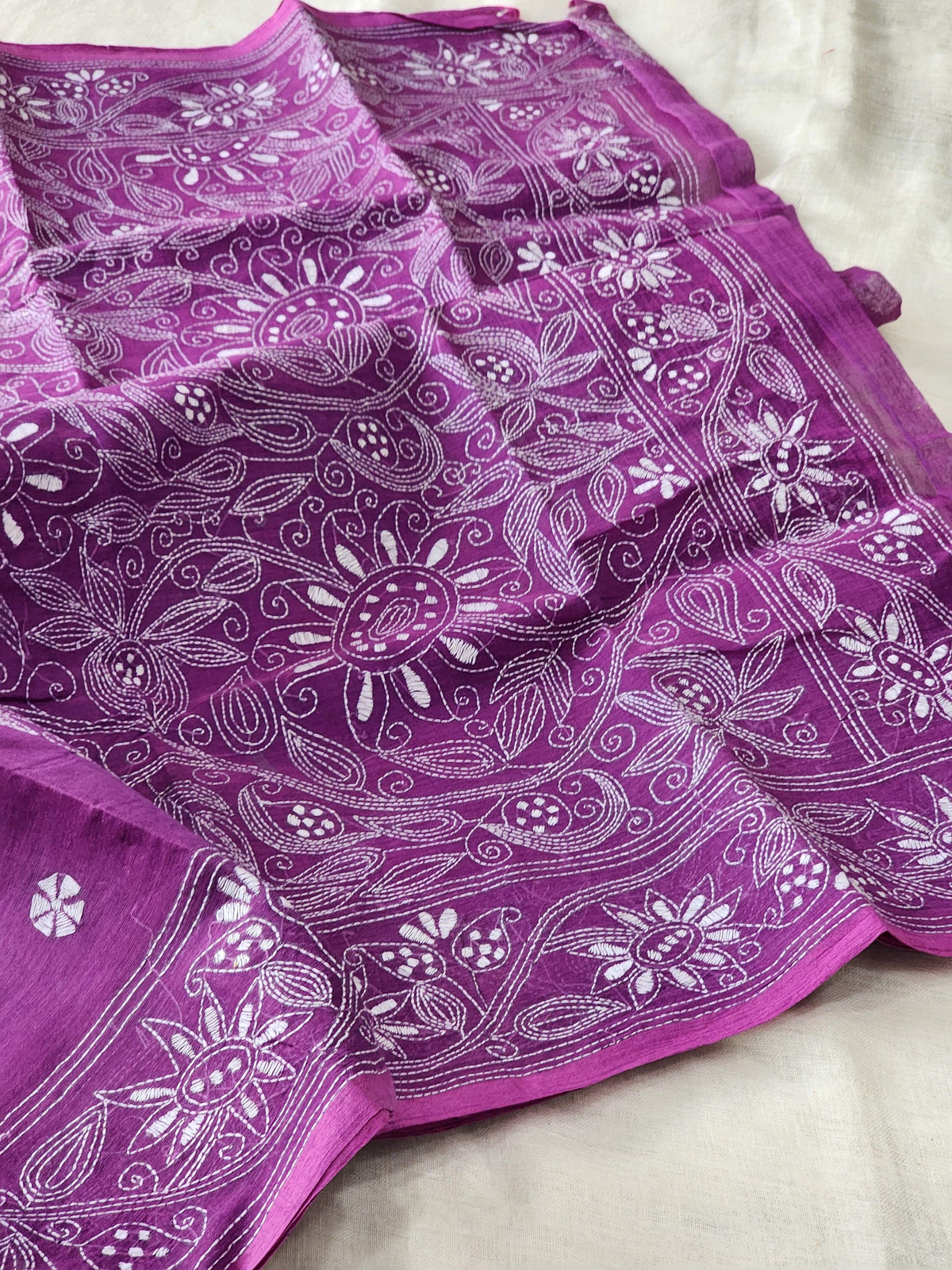 Purple Kantha Cotton Saree