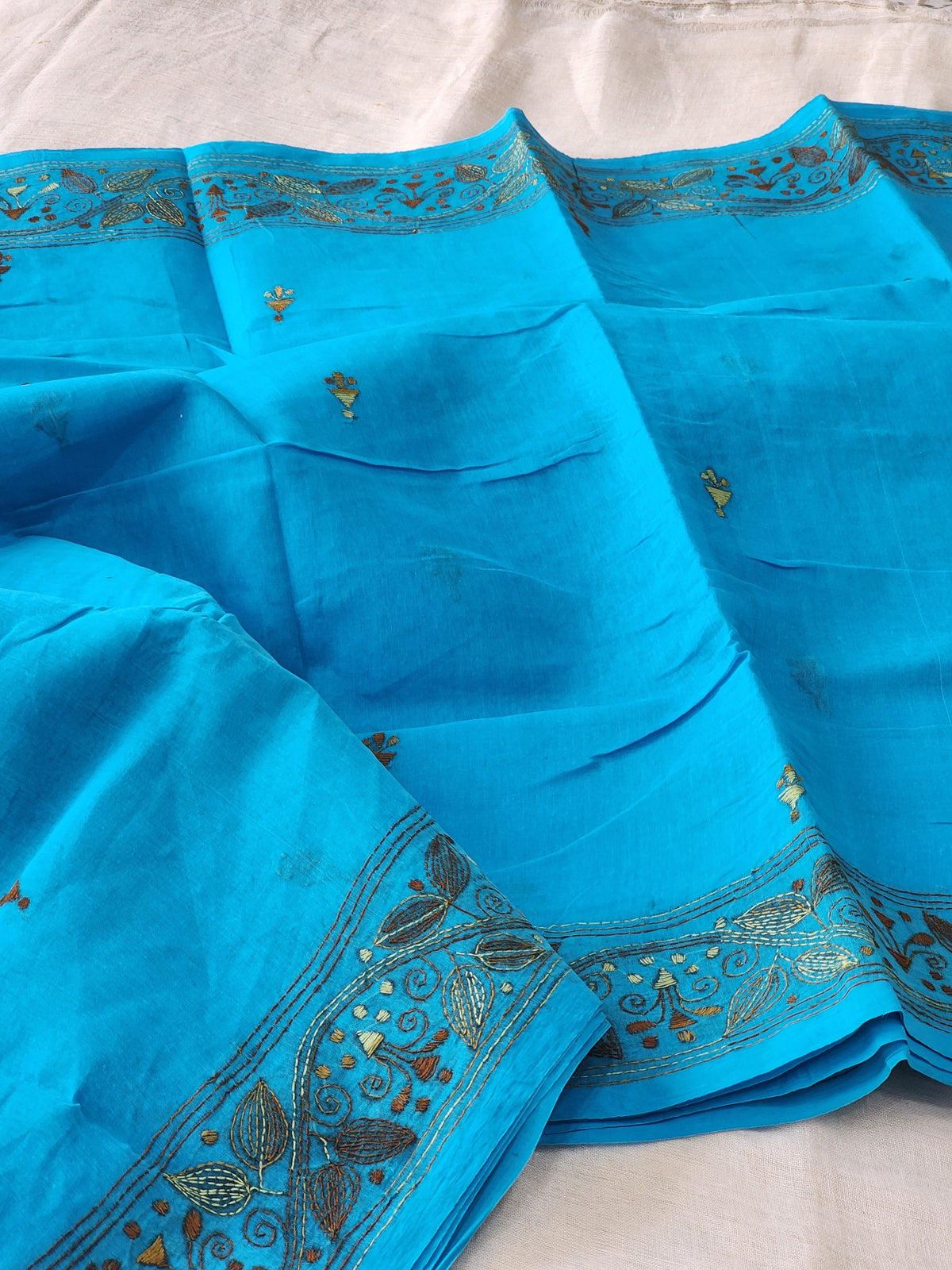 Blue Kantha Cotton Saree
