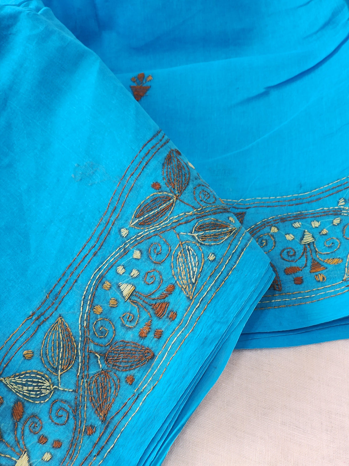 Blue Kantha Cotton Saree