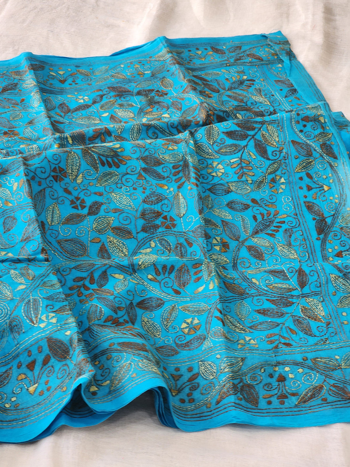Blue Kantha Cotton Saree
