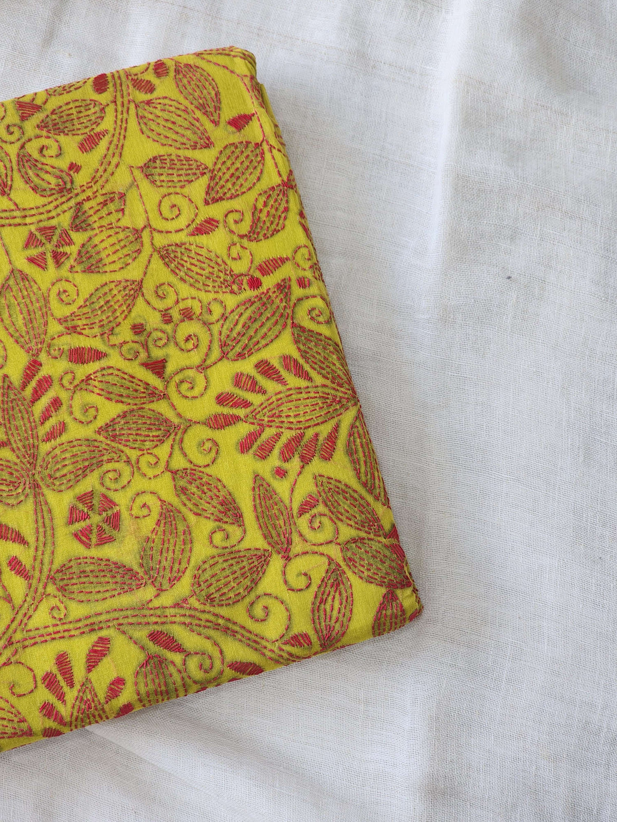 Yellow Kantha Cotton Saree