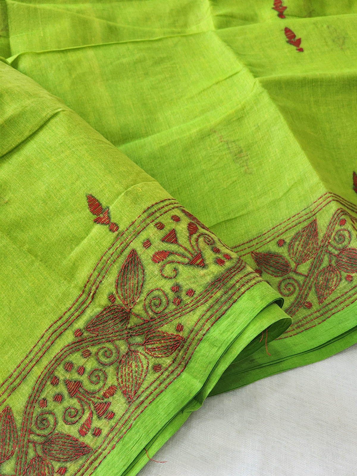 Green Kantha Cotton Saree