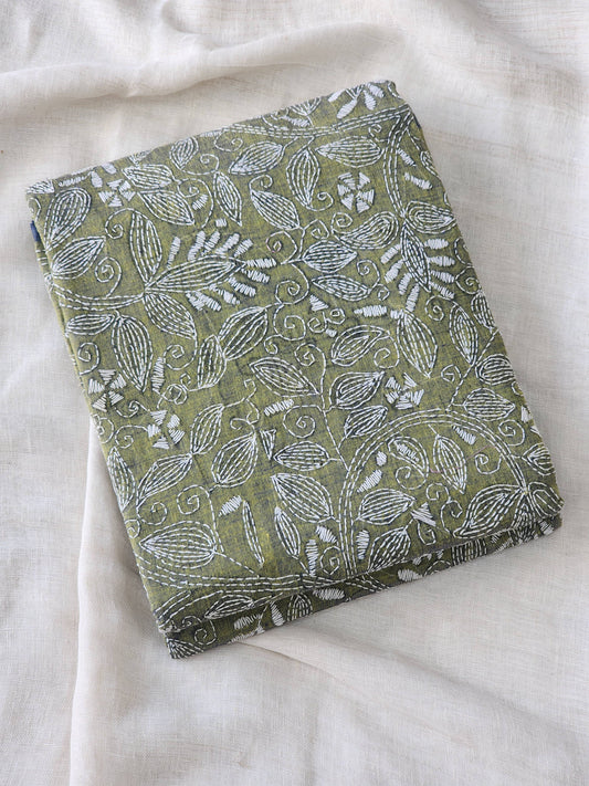Green Kantha Cotton Saree