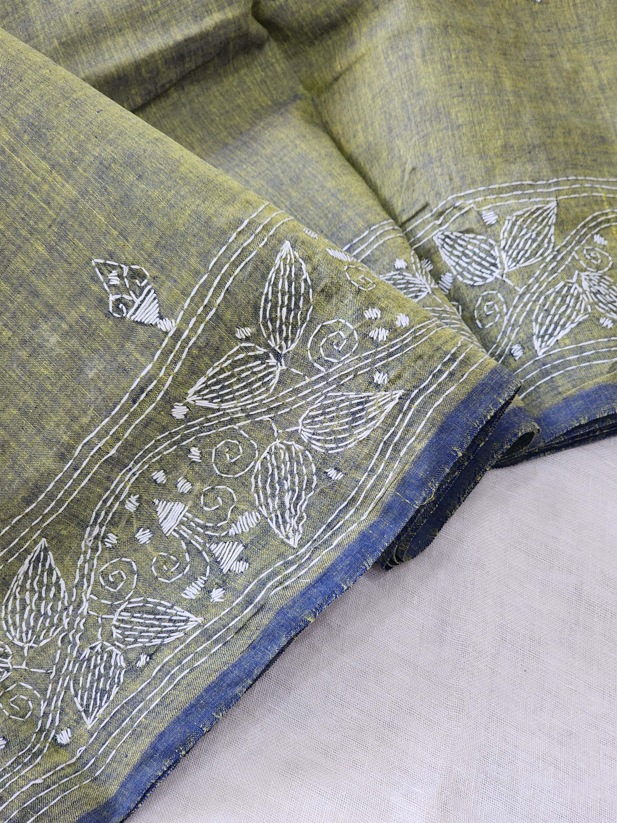 Green Kantha Cotton Saree