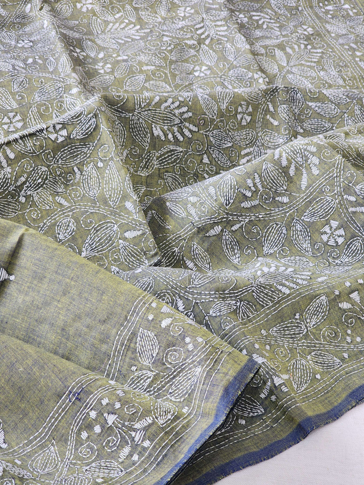 Green Kantha Cotton Saree