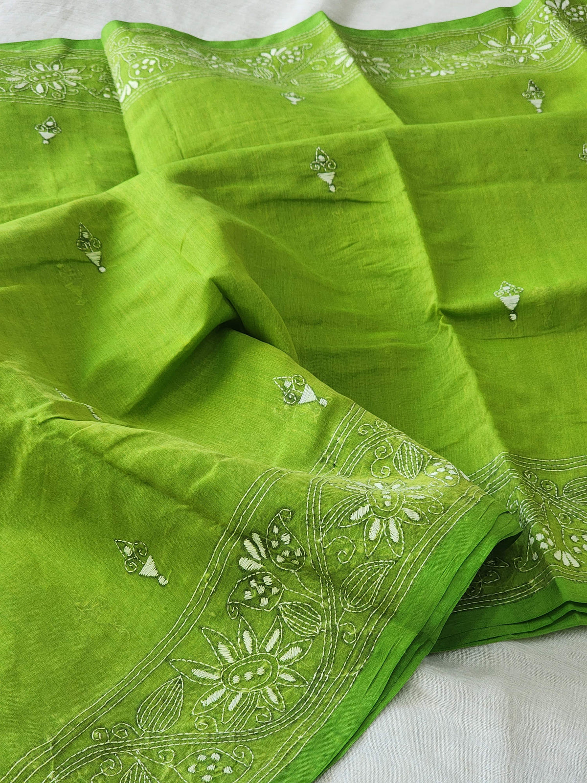 Green Kantha Cotton Saree